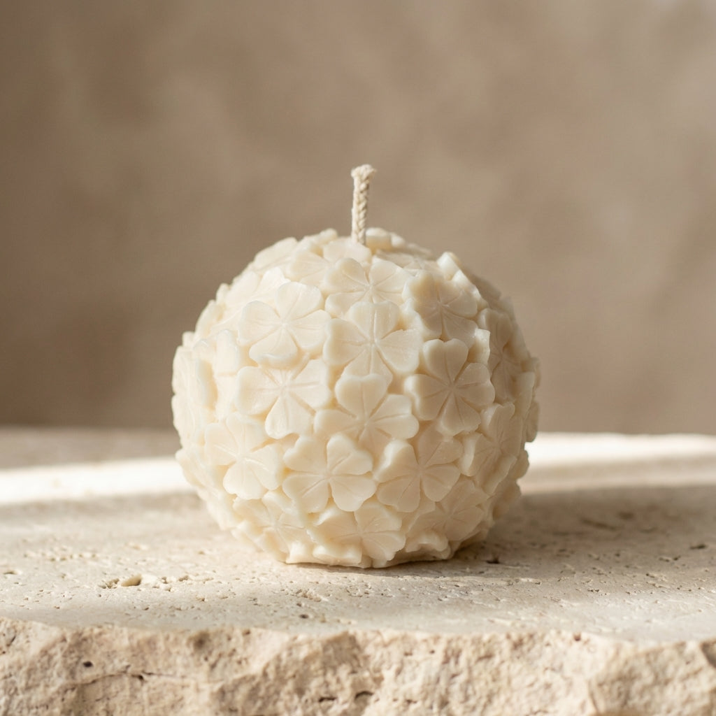 Sculptural lucky clover sphere candle styled beautifully as a breathtaking, symbolic centerpiece for a festive St. Patrick's Day celebration.