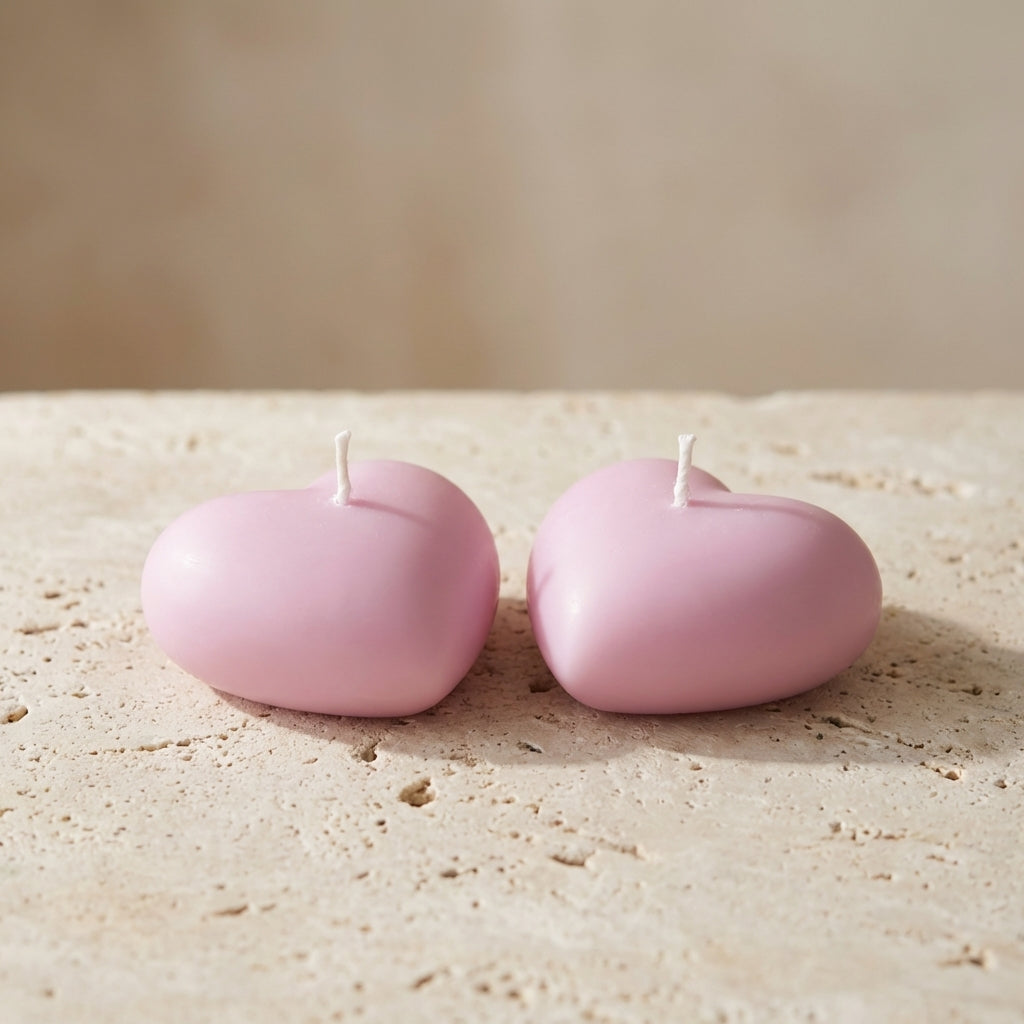 Smooth heart candle styled beautifully as a calm, romantic aesthetic accent on a modern coffee table.